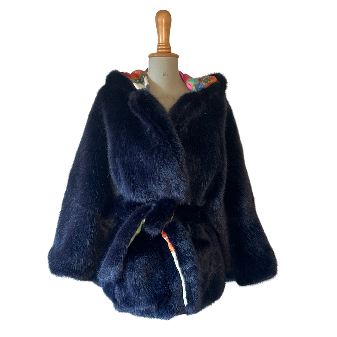 Flouncy Faux Fur Belted Women's Cape