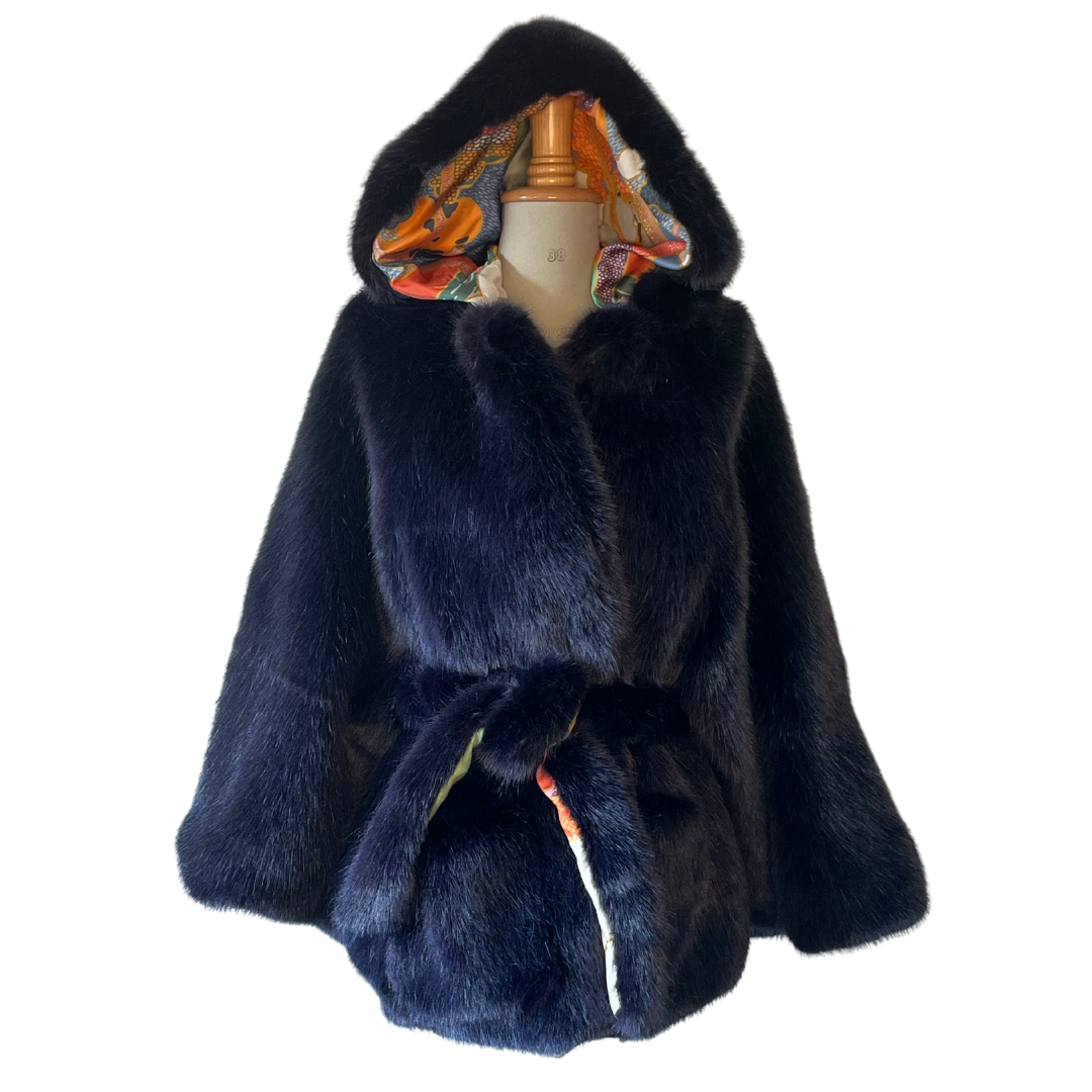 Flouncy Faux Fur Belted Women's Cape