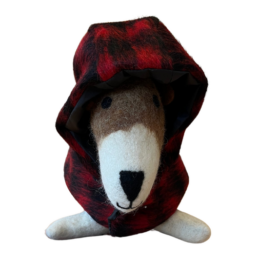 14" Doggy Hooded Jacket in Red and Black Mohair - Lined With Black Nylon Ripstop Liner