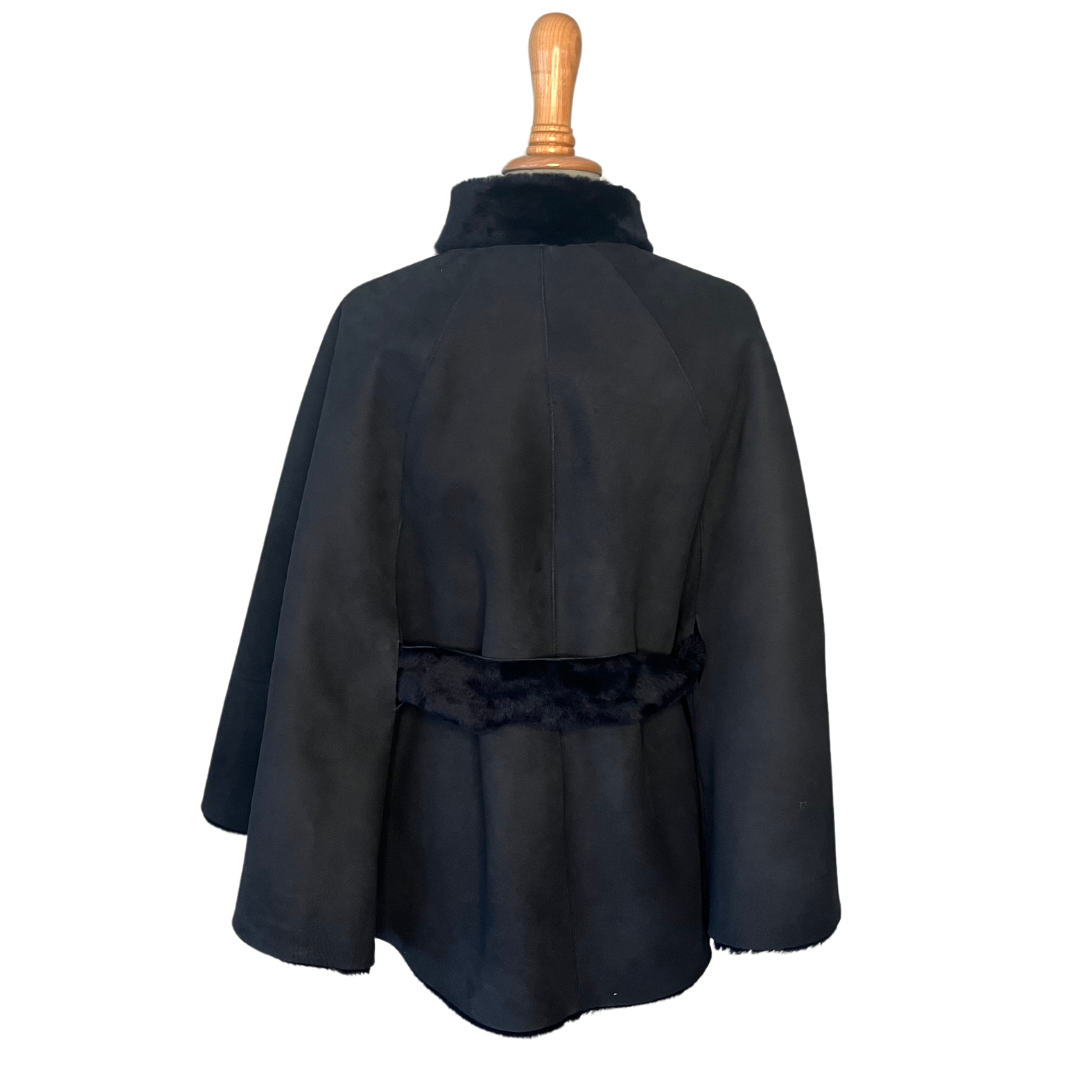 Show-Stopping Reversible Shearling Belted Cape