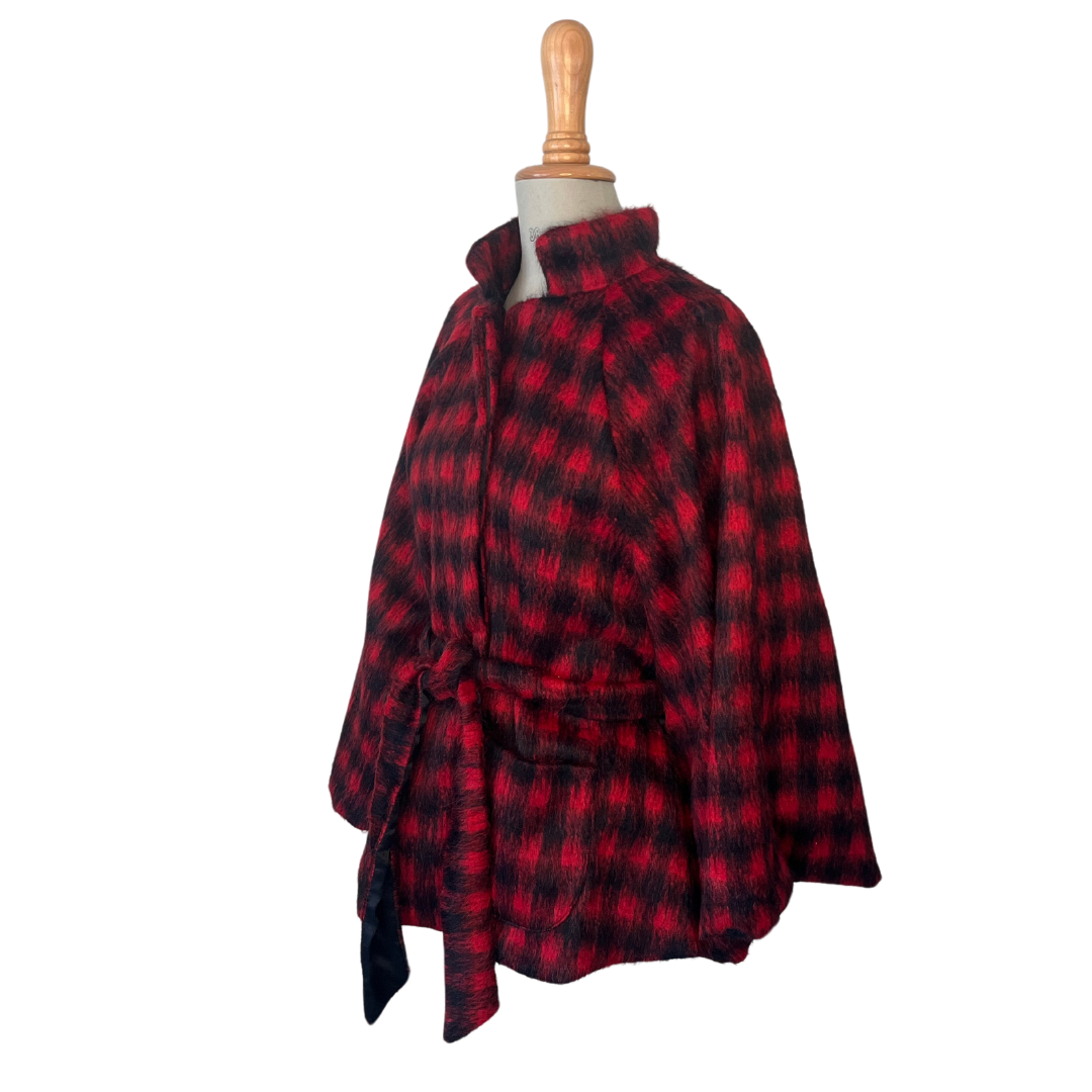 Red and Black Check Mohair with Black Charmeuse Liner