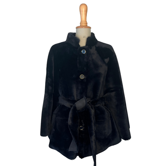 Show-Stopping Reversible Shearling Belted Cape