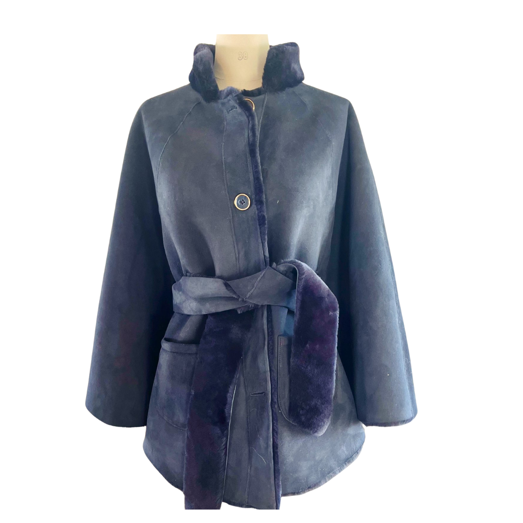 Show-Stopping Reversible Shearling Belted Cape