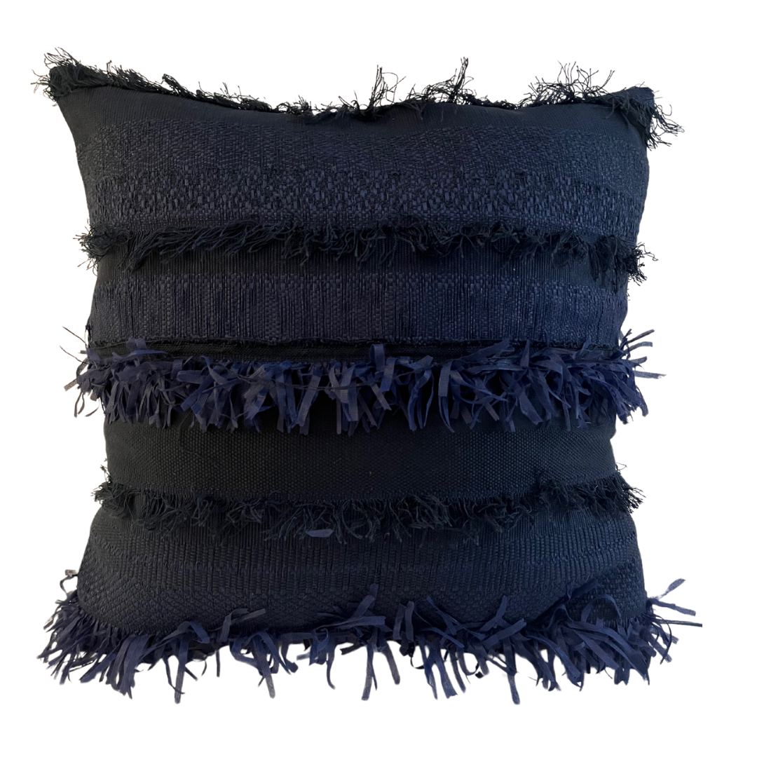 Navy fringe pillow best sale