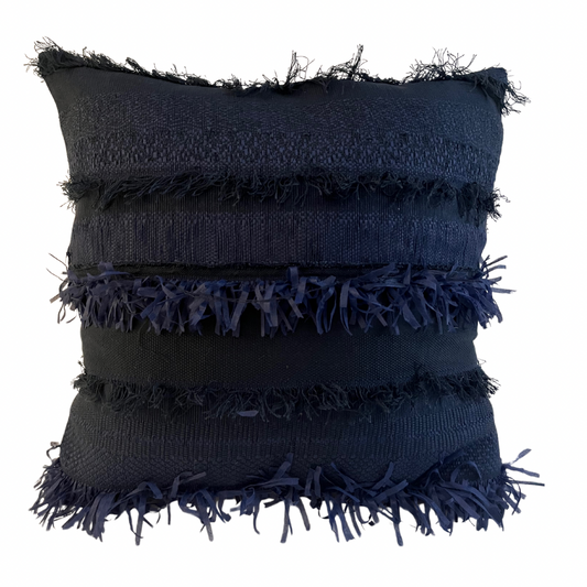 18" Pillow in Navy Fringe Malhia Kent Deadstock Fabric