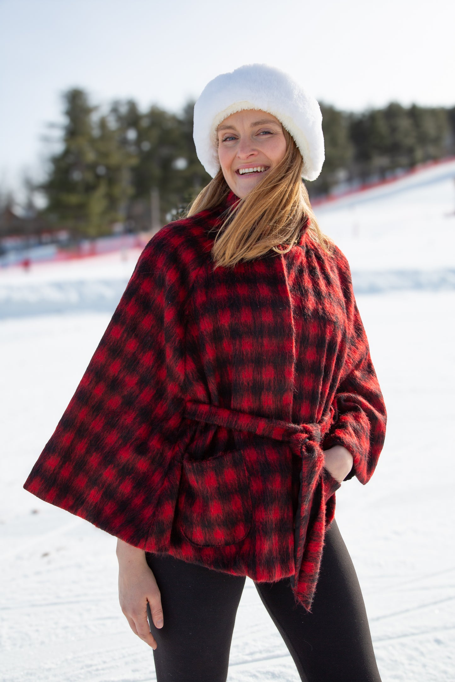 Red and Black Check Mohair with Black Charmeuse Liner