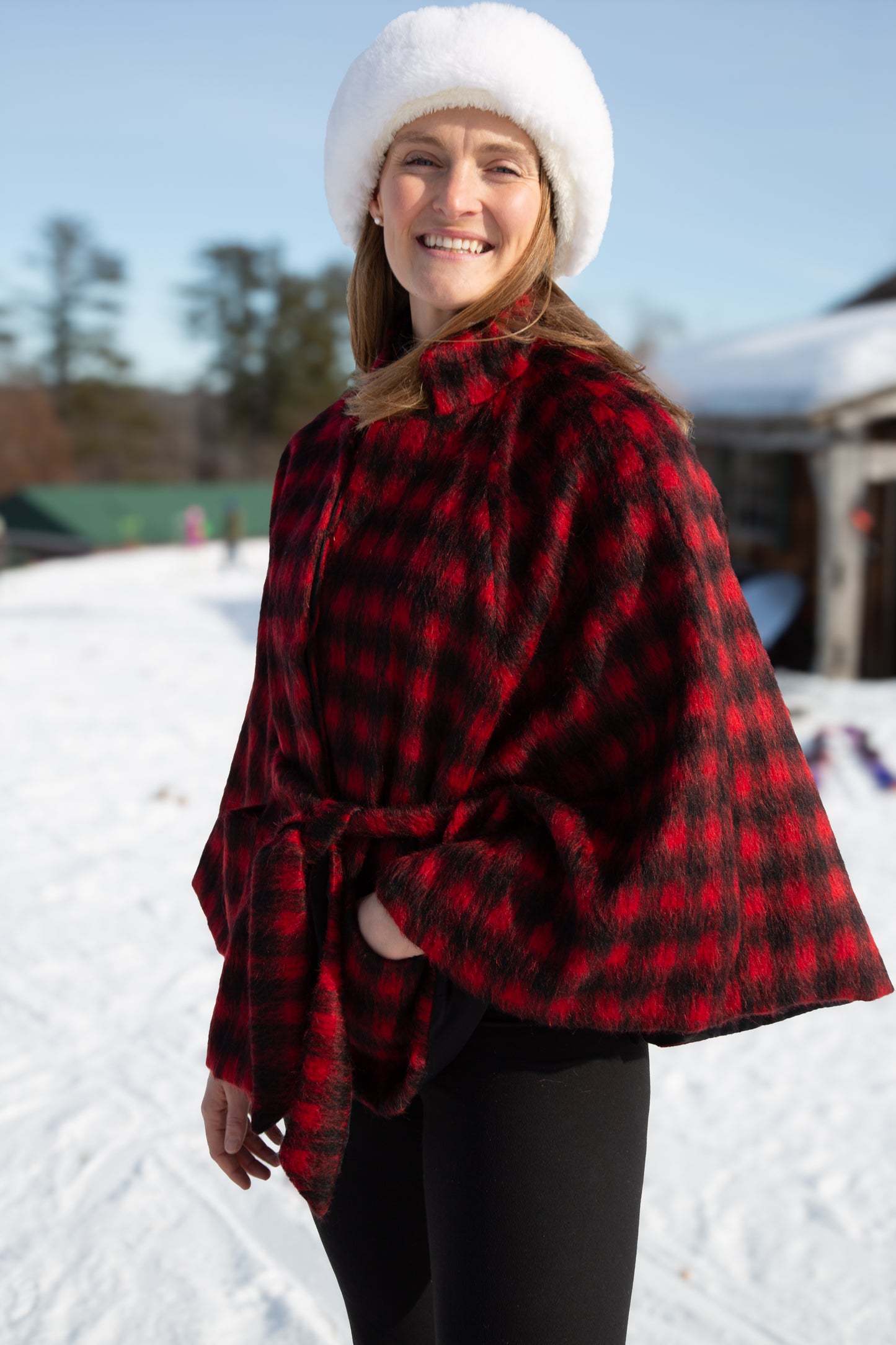 Red and Black Check Mohair with Black Charmeuse Liner