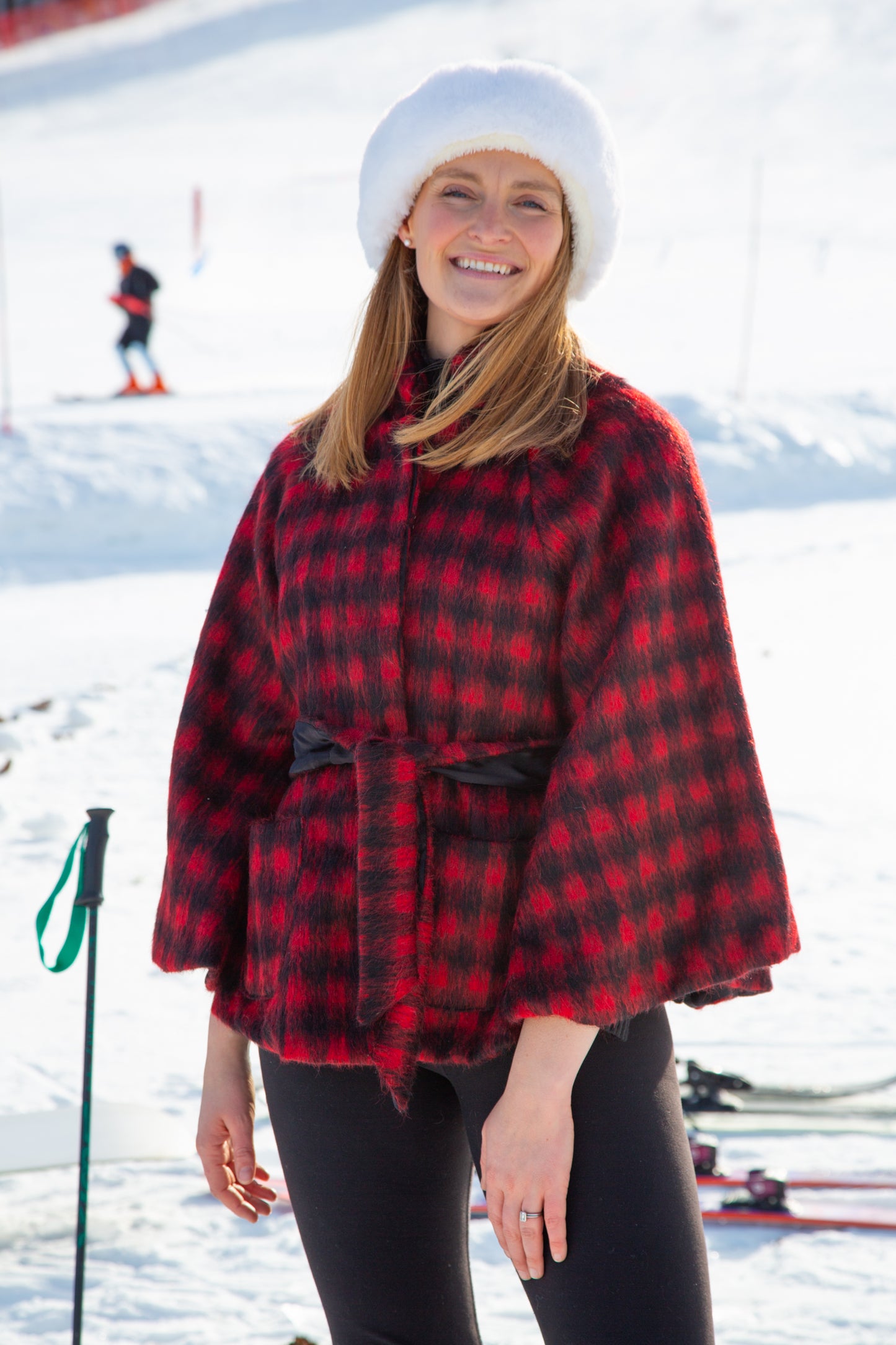 Red and Black Check Mohair with Black Charmeuse Liner